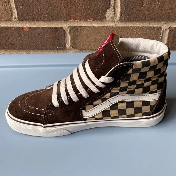 Vans Expresso Brown & White Checkerboard High Top Skateboard Sneakers - Picture 5 of 9